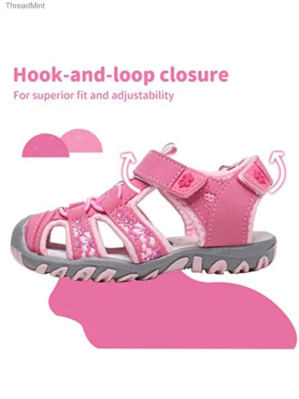 Kids Closed Toe Athletic Sandals Hook Loop Quick Dry Sport